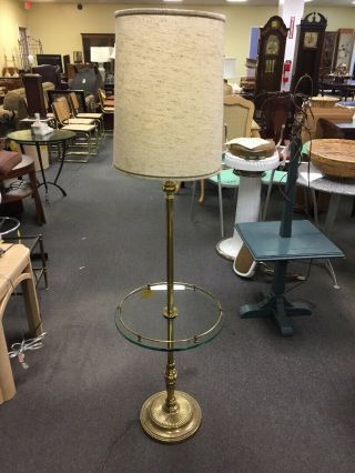 Rare Vintage STIFFEL Brass Finish Glass Side Table with LAMP Attached 2