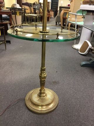 Rare Vintage STIFFEL Brass Finish Glass Side Table with LAMP Attached 3