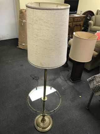 Rare Vintage STIFFEL Brass Finish Glass Side Table with LAMP Attached 6