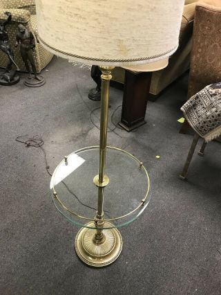 Rare Vintage STIFFEL Brass Finish Glass Side Table with LAMP Attached 7