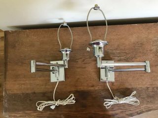 2 Vintage Chrome Swing Arm Lamps Wall Mount Sconces Bedside Light Plugin