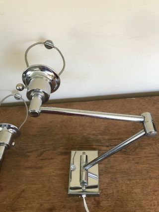 2 Vintage Chrome Swing Arm Lamps Wall Mount Sconces Bedside Light PlugIn 2