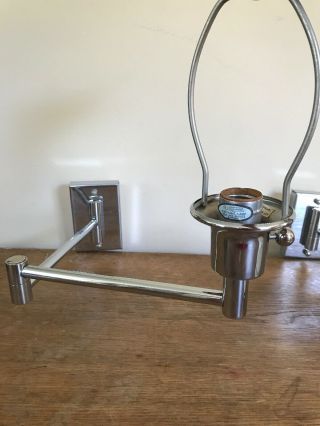 2 Vintage Chrome Swing Arm Lamps Wall Mount Sconces Bedside Light PlugIn 5