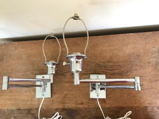 2 Vintage Chrome Swing Arm Lamps Wall Mount Sconces Bedside Light PlugIn 8