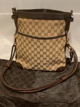Gucci Vintage Canvas /leather Crossbody Bag Tri Braided Strap Front Pocket