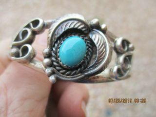 VINTAGE NAVAJO STERLING SILVER CUFF BRACELET WITH TURQUOISE SIGNED NAKAI BLOSSOM 6
