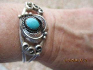 VINTAGE NAVAJO STERLING SILVER CUFF BRACELET WITH TURQUOISE SIGNED NAKAI BLOSSOM 7
