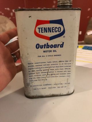 Vintage Tenneco Outboard Motor Oil Can Great Graphics Rare Flat Quart 3