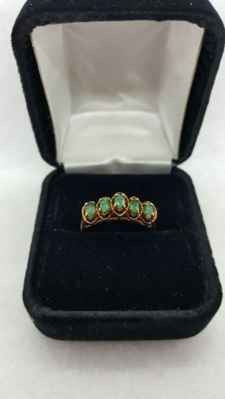 Antique 10k Rose Gold Ring With Marquise - Cut Emeralds