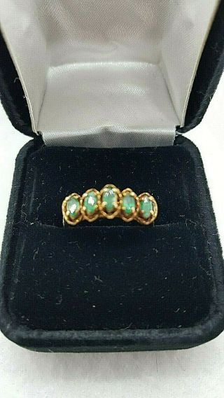 Antique 10K Rose Gold Ring with Marquise - Cut Emeralds 3