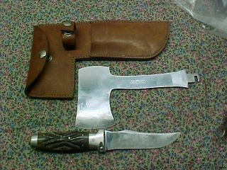 Vintage Case Knife - Axe Combo With Leather Sheath.  As Found W/ Issues