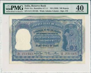 Reserve Bank Of India India 100 Rupees Nd (1950) Pick 41a,  Rare Type Pmg 40