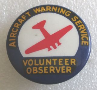 Vintage Ww2 Army Air Forces Aws Aircraft Warning Service Volunteer Observer Pin