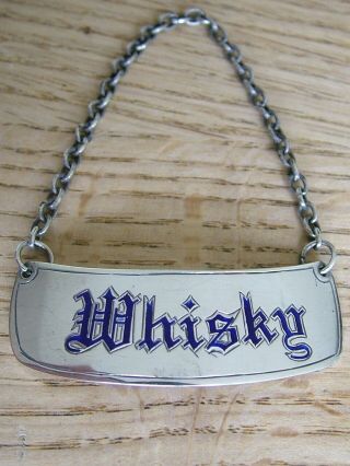 Hm1965 Whisky Whiskey Solid Silver Enamel Wine Decanter Label Ticket Tag Spirit