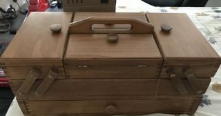 Vintage Wood Expandable Accordion Dovetail Sewing Tool Box Accessories
