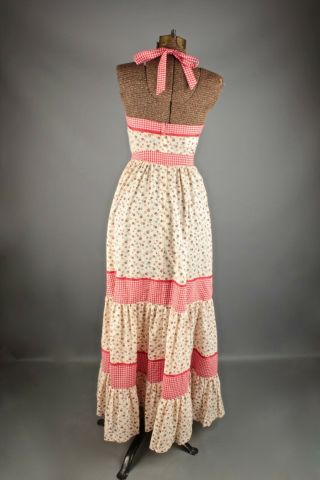 VTG Women ' s 70s Gunne Sax Floral & Checkered Long Sun Dress Sz S 2721 1970s Maxi 3