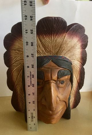 Vtg Wooden Hand Carved Native American Indian Chief Cigar Store Head Face Bust 7