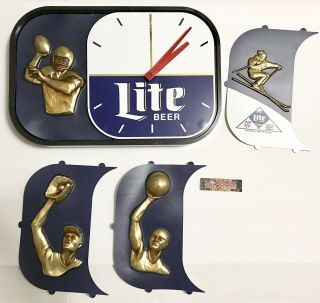 Vintage Miller Lite Sports Clock Beer Sign Football 1989 15x10” Rare