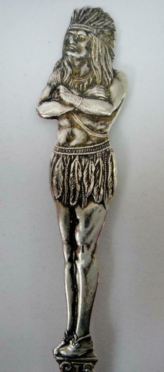 Antique Sterling Silver Souvenir Spoon Full Figural Indian Handle,  Duluth Minn.