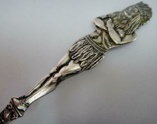 Antique Sterling Silver Souvenir Spoon Full Figural INDIAN Handle,  Duluth Minn. 3
