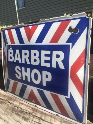 Vintage Barber Shop Porcelain Sign Food Gas Oil Pump Plate Station