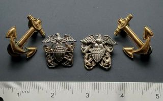 59 Usn Wwii Sterling Capt Uniform Badge Insignia - Four Pin Group Set