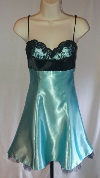 Vtg 80s Gunne Sax Aqua Bustier Top Satin Full Skirt Party Dress Rockabilly