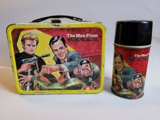 1966 The Man From U.  N.  C.  L.  E.  Vintage Metal Lunch Box And Thermos Spy Uncle 1960s