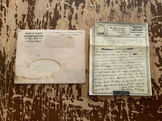 4 - 8 - 1944 Wwii V - Mail Letter With Envelope War & Navy