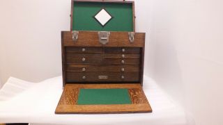 H.  Gerstner & Sons Vintage Oak Machinist 7 Drawer Tool Box Chest Model 041