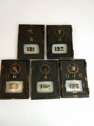 5 Vintage Post Office Box Doors With Combination Locks Sequence In Order