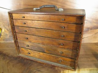 Vtg Antique Tong & Groove Machinists Jewelers Wood Tool Box 6 Drawers.  Toolbox.