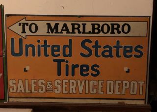 Rare United States Tires Sales Service Sign Metal Directional Marlboro Ma 30s40s