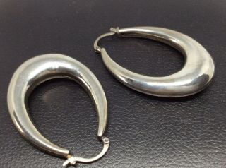 Vintage Sterling Silver Large Hollow Oval Hoop Earrings