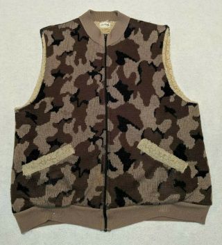 80s Bob Fratzke Winona Camo Sherpa Wool Lined Vest Jacket Size Xl Rare Vintage