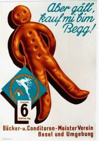 Vintage Poster Swiss Baker Holiday Bred C.  1940