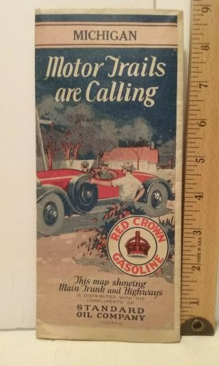 Vintage Michigan Motor Trails Are Calling Map Red Crown Gasoline Standard Oil Co