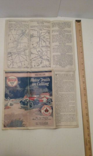 VINTAGE MICHIGAN MOTOR TRAILS ARE CALLING MAP RED CROWN GASOLINE STANDARD OIL CO 5