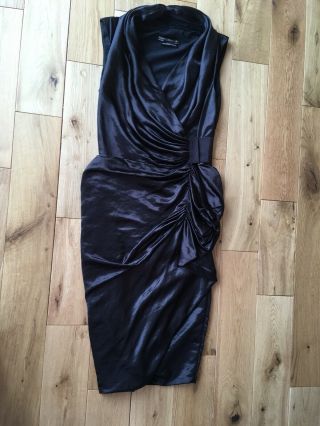 All Saints Black Wrap Around Pleated Dress Size 14 Vintage Style