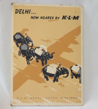 Vintage Klm Airlines Travel Poster Cardboard Advertising Display Delhi