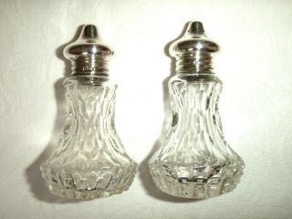 Early 20th Century Antique F Cut Glass Salt & Pepper Pots With Solid Silver Tops