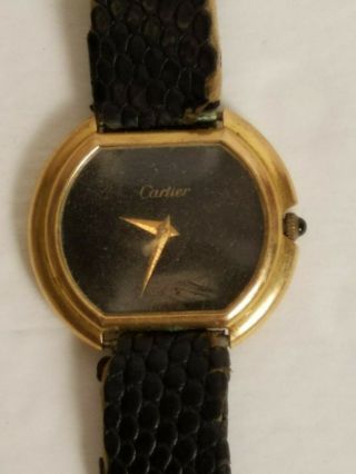 One Vintage Cartier Ellipse Black Face 18k Gold Watch Wind - Up