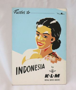 Vintage Klm Airlines Travel Poster Cardboard Advertising Display Indonesia