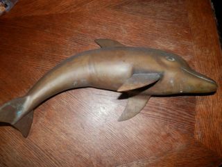 Vintage Large Brass Dolphin Figure Figurine Large 17 1/2 x 7 in. 2