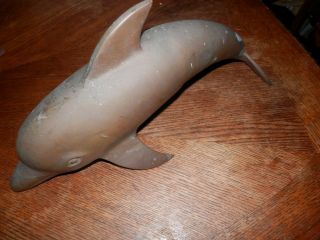 Vintage Large Brass Dolphin Figure Figurine Large 17 1/2 x 7 in. 3