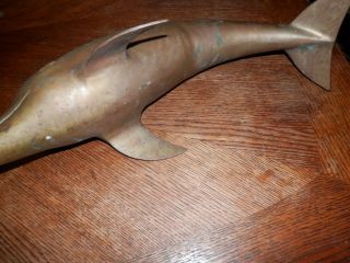Vintage Large Brass Dolphin Figure Figurine Large 17 1/2 x 7 in. 6