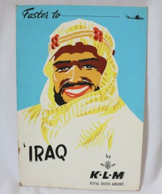 Vintage Klm Airlines Travel Poster Cardboard Advertising Display Iraq