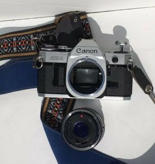 Vtg.  Canon AE - 1 35mm SLR Film Camera with 50 mm F1.  8 lens Kit Serial 633312 3