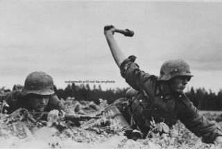 German Troops Throwing Stick Grenade In Russia 13 " X 19 " Wwii Photo Poster 232