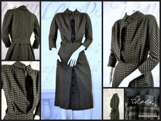 Vintage 30s 40s 50s Wool Check Designer Tailored Nina Nolte Berlin Dress M